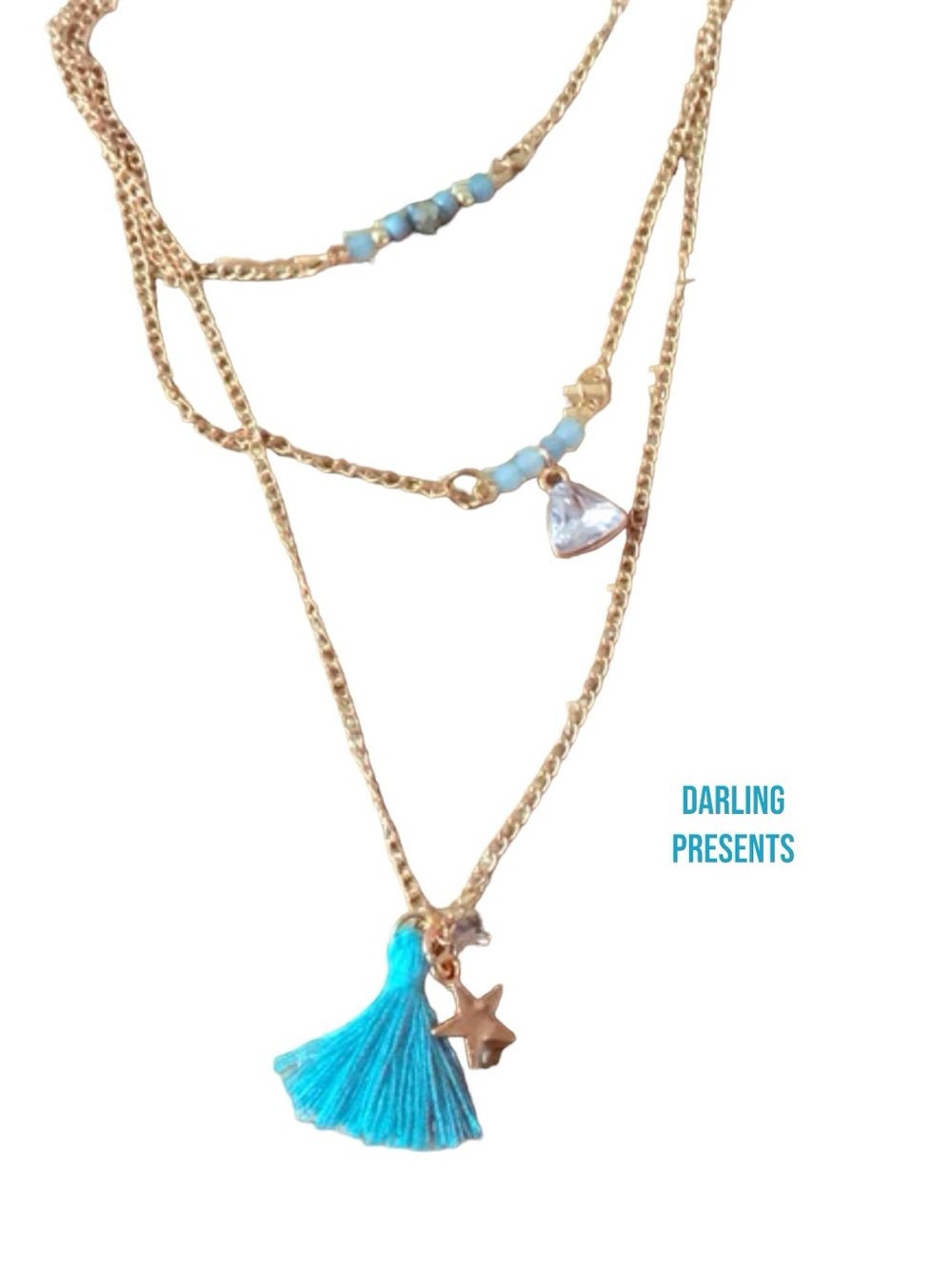Layered Charm Necklace Women Color Gold & Blue